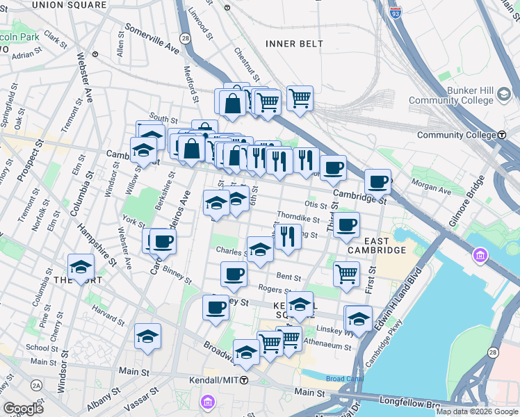 map of restaurants, bars, coffee shops, grocery stores, and more near 48 6th Street in Cambridge