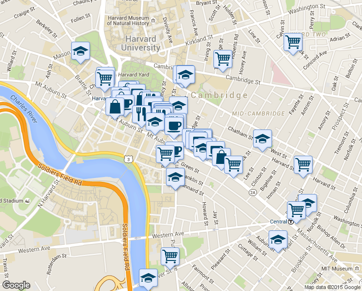 map of restaurants, bars, coffee shops, grocery stores, and more near 1090-1100 Massachusetts Avenue in Cambridge