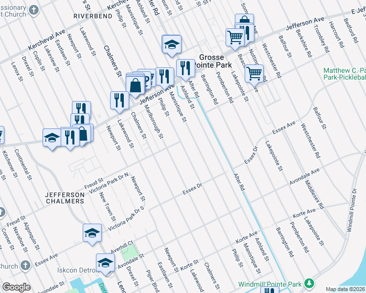 map of restaurants, bars, coffee shops, grocery stores, and more near 686 Philip Street in Detroit