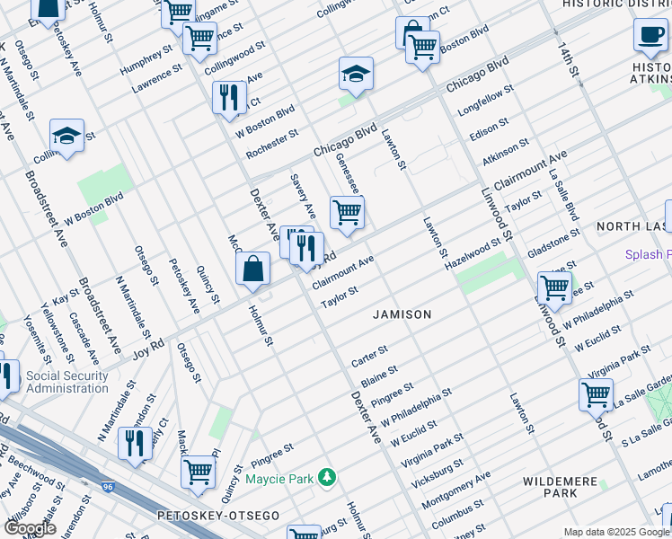 map of restaurants, bars, coffee shops, grocery stores, and more near 3260 Clairmount Avenue in Detroit