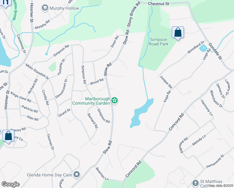 map of restaurants, bars, coffee shops, grocery stores, and more near 547 Stow Road in Marlborough