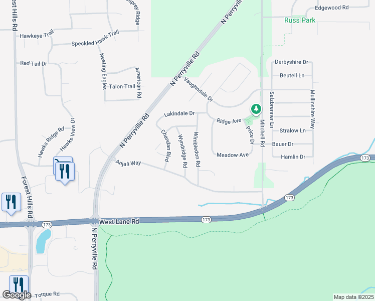 map of restaurants, bars, coffee shops, grocery stores, and more near 7237 Wyndridge Road in Machesney Park