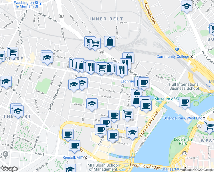 map of restaurants, bars, coffee shops, grocery stores, and more near 86 Otis Street in Cambridge