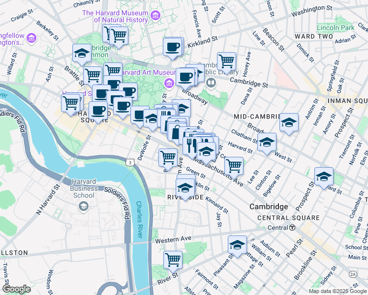 map of restaurants, bars, coffee shops, grocery stores, and more near 1090-1100 Massachusetts Avenue in Cambridge