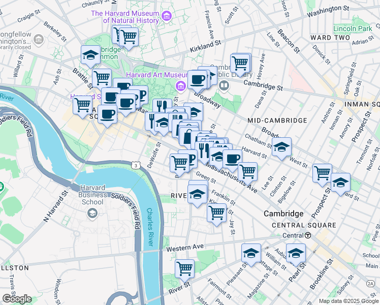 map of restaurants, bars, coffee shops, grocery stores, and more near 1090-1100 Massachusetts Avenue in Cambridge