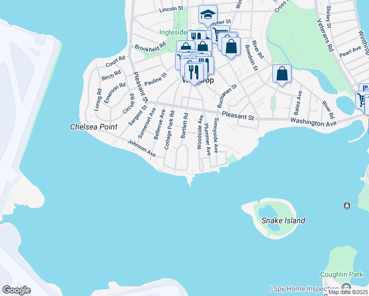 map of restaurants, bars, coffee shops, grocery stores, and more near 19 Orlando Avenue in Winthrop