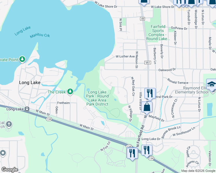 map of restaurants, bars, coffee shops, grocery stores, and more near 1226 North Village Drive in Round Lake Beach