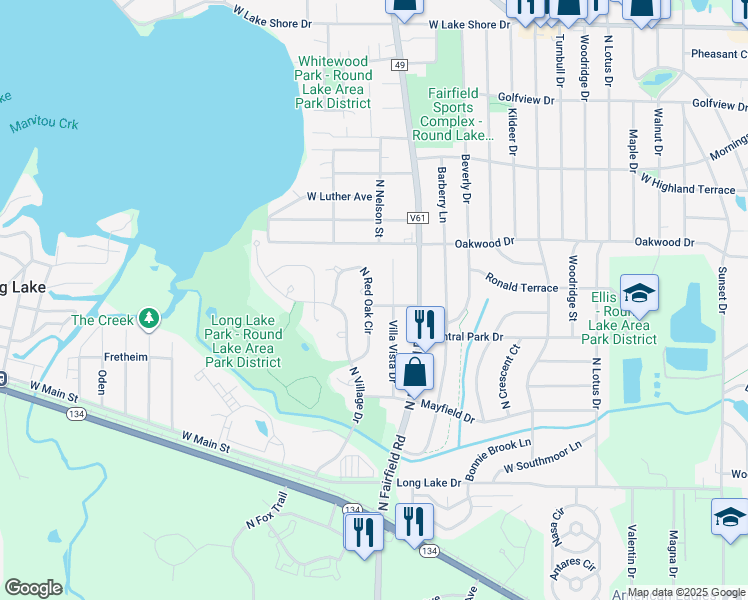 map of restaurants, bars, coffee shops, grocery stores, and more near 1208 Villa Vista Drive in Round Lake Beach