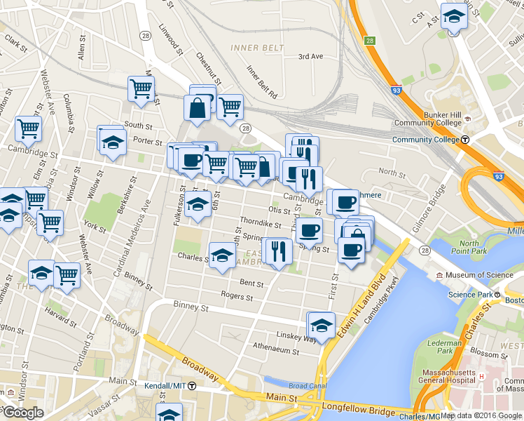 map of restaurants, bars, coffee shops, grocery stores, and more near in Cambridge