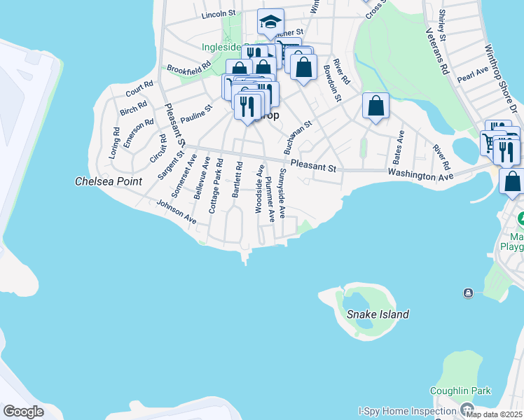 map of restaurants, bars, coffee shops, grocery stores, and more near 212 Woodside Avenue in Winthrop