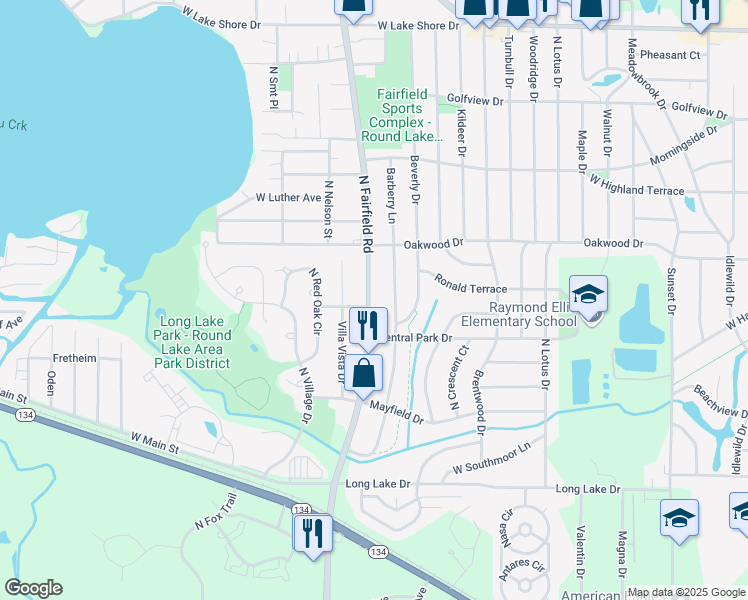 map of restaurants, bars, coffee shops, grocery stores, and more near 1207 County Highway 49 in Round Lake Beach