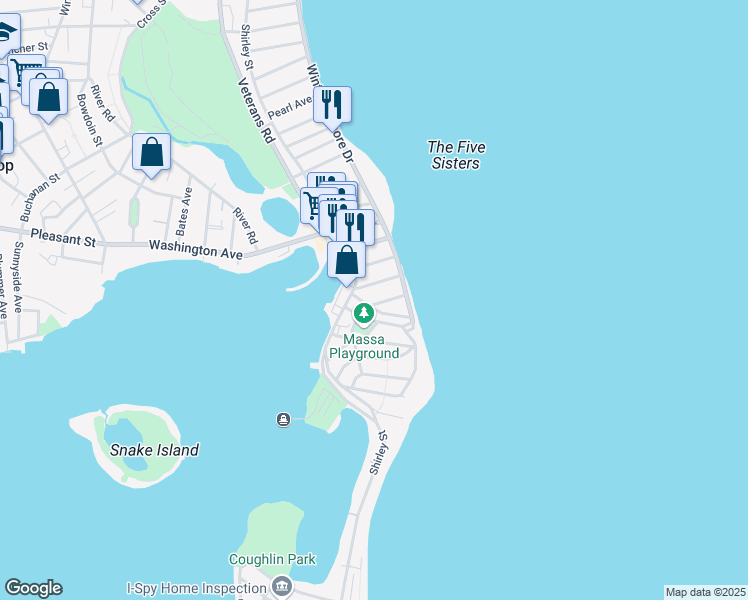 map of restaurants, bars, coffee shops, grocery stores, and more near 4 Charles Street in Winthrop