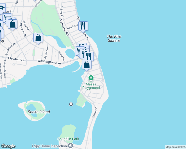 map of restaurants, bars, coffee shops, grocery stores, and more near 4 Charles Street in Winthrop