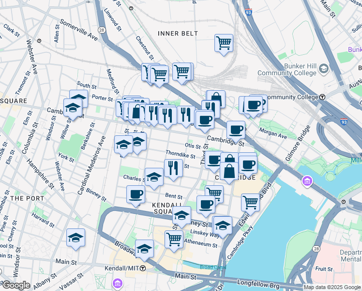 map of restaurants, bars, coffee shops, grocery stores, and more near in Cambridge