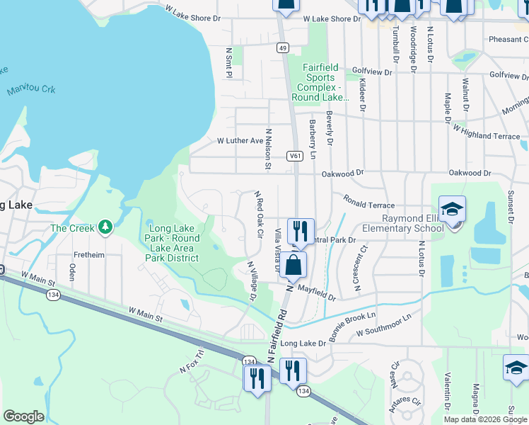 map of restaurants, bars, coffee shops, grocery stores, and more near 1208 Villa Vista Drive in Round Lake Beach