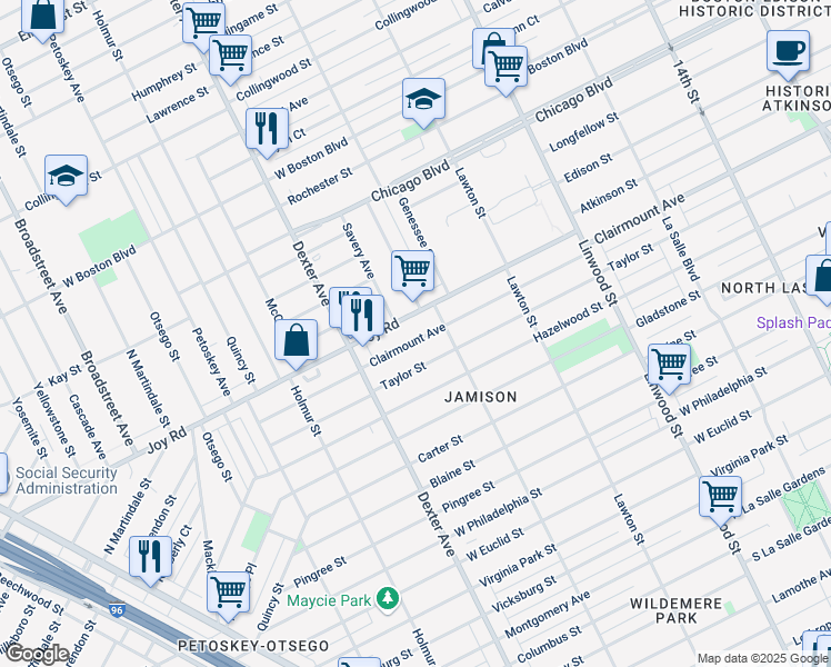 map of restaurants, bars, coffee shops, grocery stores, and more near 3260 Clairmount Avenue in Detroit