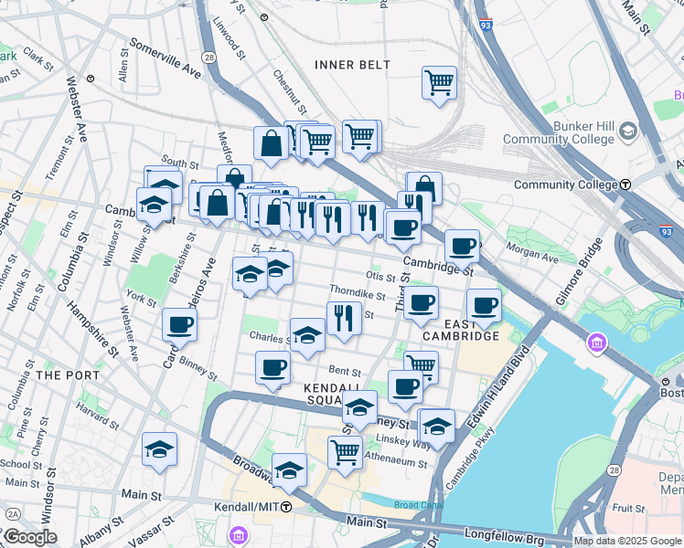 map of restaurants, bars, coffee shops, grocery stores, and more near 79 5th Street in Cambridge
