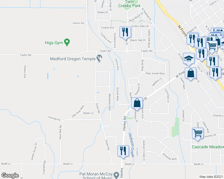 map of restaurants, bars, coffee shops, grocery stores, and more near 896 Mendolia Way in Central Point