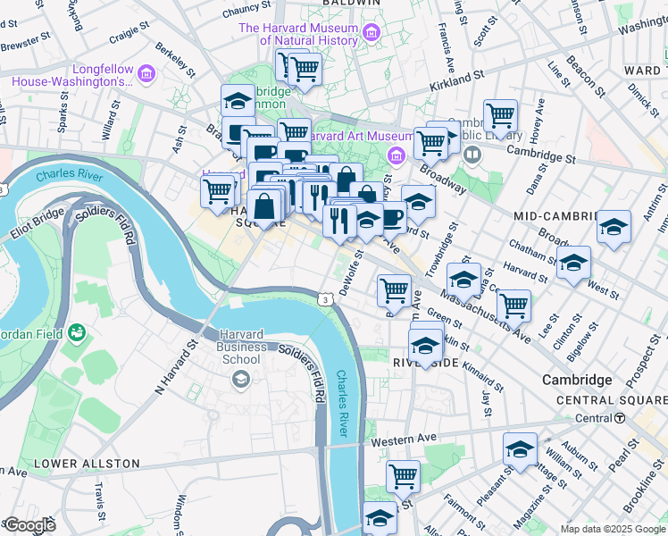 map of restaurants, bars, coffee shops, grocery stores, and more near 58 Plympton Street in Cambridge