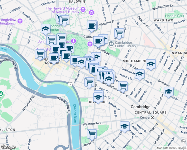 map of restaurants, bars, coffee shops, grocery stores, and more near 1090-1100 Massachusetts Avenue in Cambridge