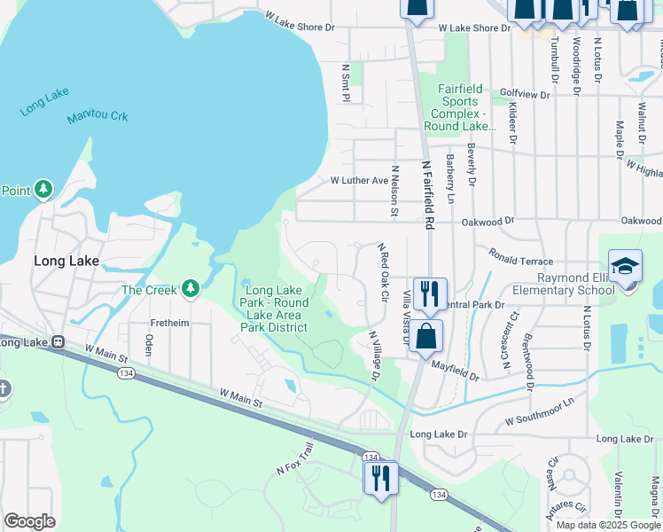 map of restaurants, bars, coffee shops, grocery stores, and more near 1236 North Split Oak Circle in Round Lake Beach