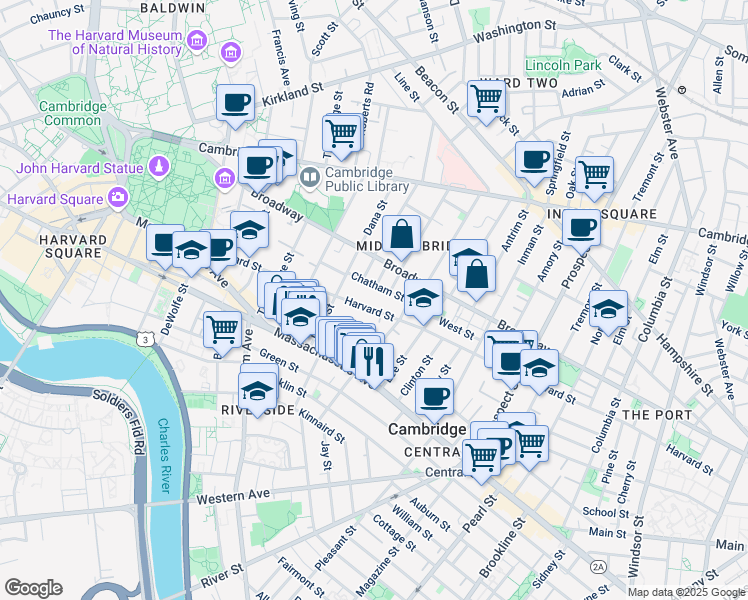 map of restaurants, bars, coffee shops, grocery stores, and more near 321 Harvard Street in Cambridge