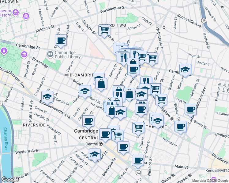map of restaurants, bars, coffee shops, grocery stores, and more near 39 Amory Street in Cambridge