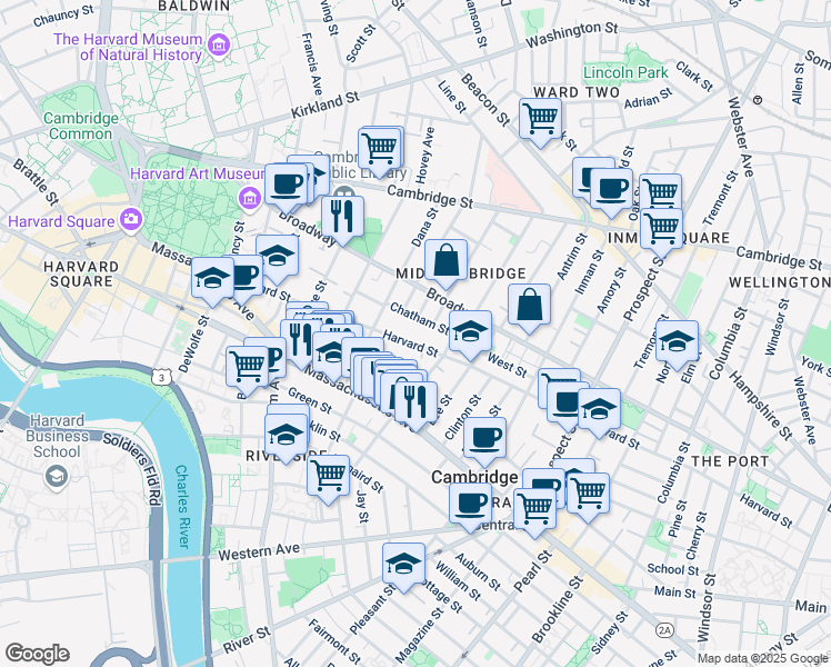 map of restaurants, bars, coffee shops, grocery stores, and more near 321 Harvard Street in Cambridge