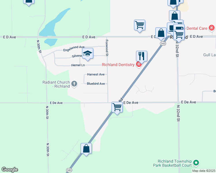 map of restaurants, bars, coffee shops, grocery stores, and more near 1624 Foxwood Street in Richland