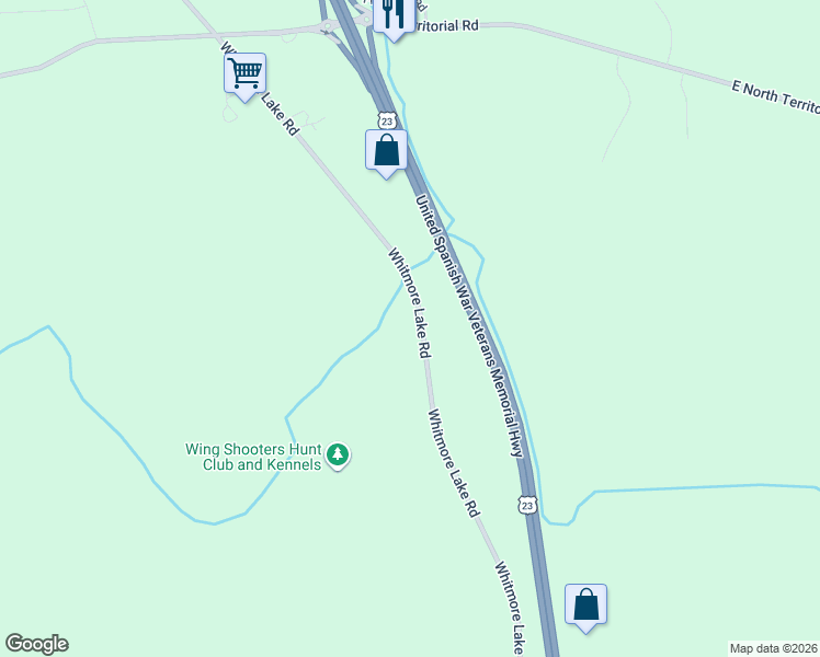 map of restaurants, bars, coffee shops, grocery stores, and more near 6404 Whitmore Lake Road in Whitmore Lake