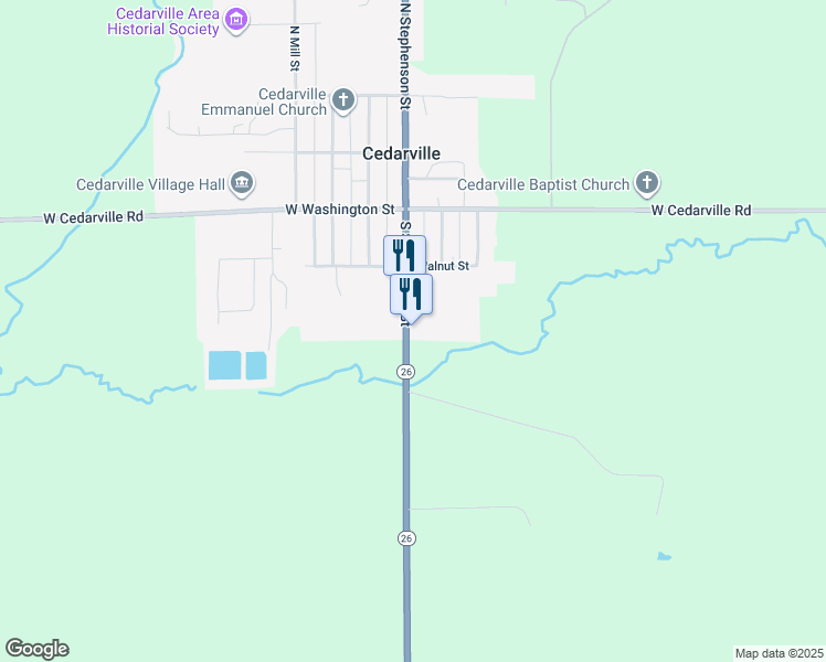 map of restaurants, bars, coffee shops, grocery stores, and more near 4747 Illinois 26 in Freeport