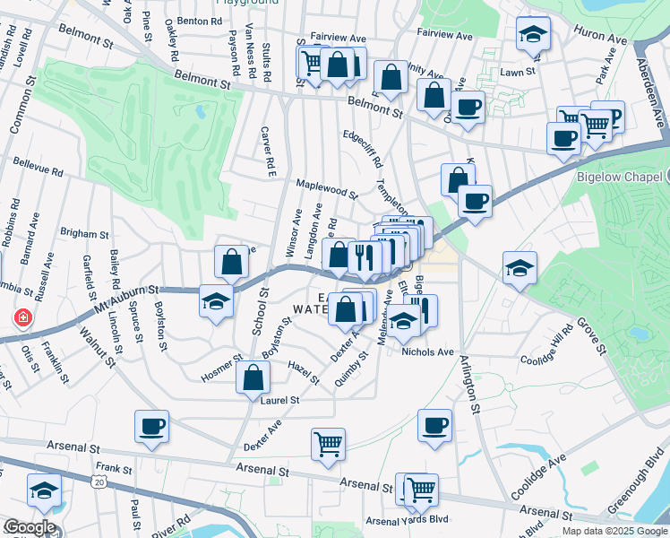 map of restaurants, bars, coffee shops, grocery stores, and more near 520 Mount Auburn Street in Cambridge