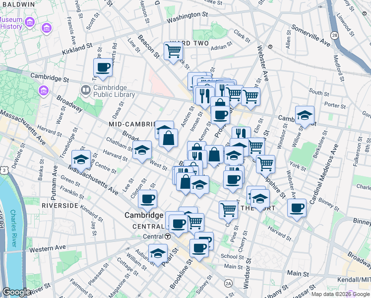 map of restaurants, bars, coffee shops, grocery stores, and more near 39 Amory Street in Cambridge