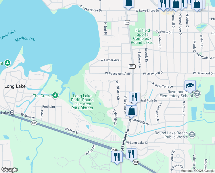 map of restaurants, bars, coffee shops, grocery stores, and more near 1236 North Split Oak Circle in Round Lake Beach