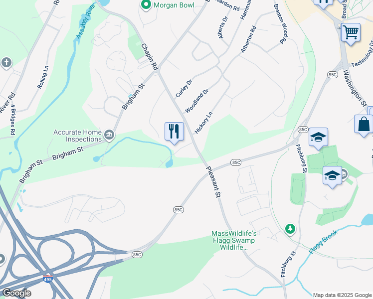 map of restaurants, bars, coffee shops, grocery stores, and more near 4 Juniper Road in Hudson
