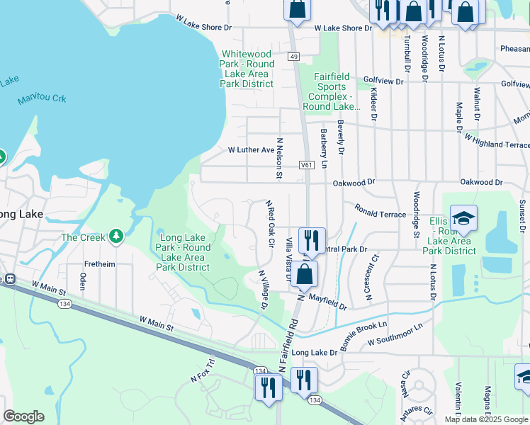map of restaurants, bars, coffee shops, grocery stores, and more near 1324 North Red Oak Circle in Round Lake Beach