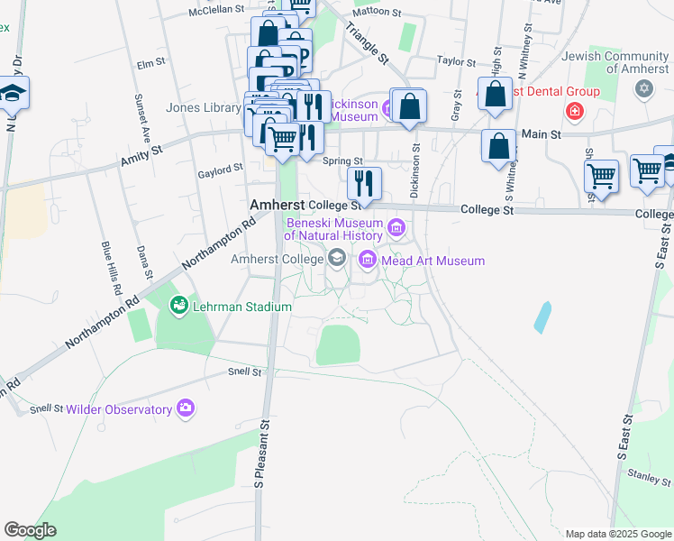 map of restaurants, bars, coffee shops, grocery stores, and more near in Amherst