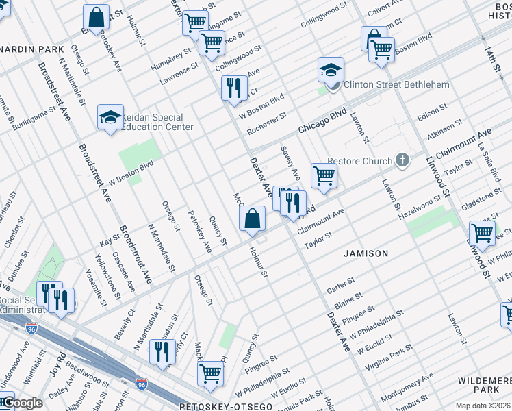 map of restaurants, bars, coffee shops, grocery stores, and more near 3753 Wager Avenue in Detroit