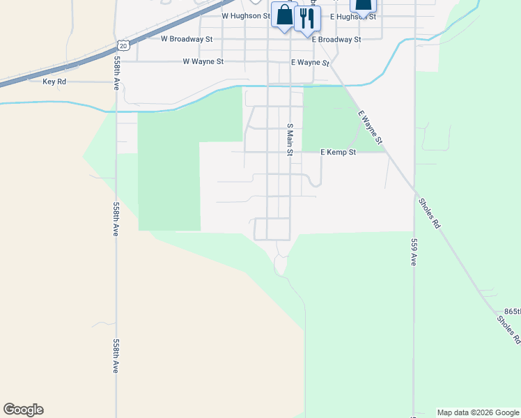 map of restaurants, bars, coffee shops, grocery stores, and more near 201-207 West Farley Street in Randolph