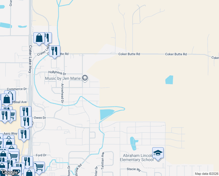 map of restaurants, bars, coffee shops, grocery stores, and more near 2010 Hondeleau Ln in Medford