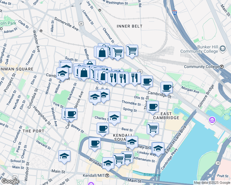 map of restaurants, bars, coffee shops, grocery stores, and more near 48 6th Street in Cambridge