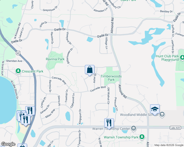 map of restaurants, bars, coffee shops, grocery stores, and more near 7499 Abbey Road in Gurnee