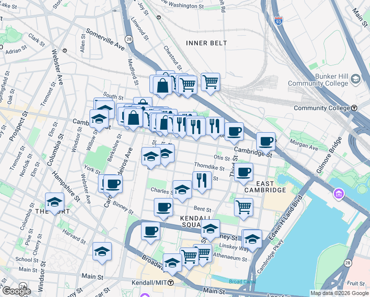 map of restaurants, bars, coffee shops, grocery stores, and more near 48 6th Street in Cambridge