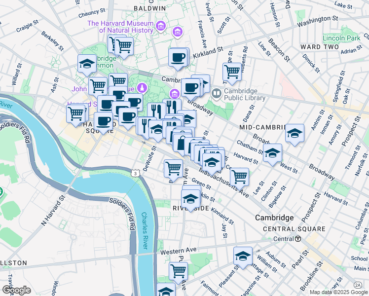 map of restaurants, bars, coffee shops, grocery stores, and more near 11 Remington Street in Cambridge