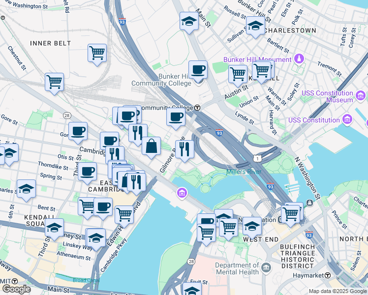 map of restaurants, bars, coffee shops, grocery stores, and more near 10 Museum Way in Cambridge