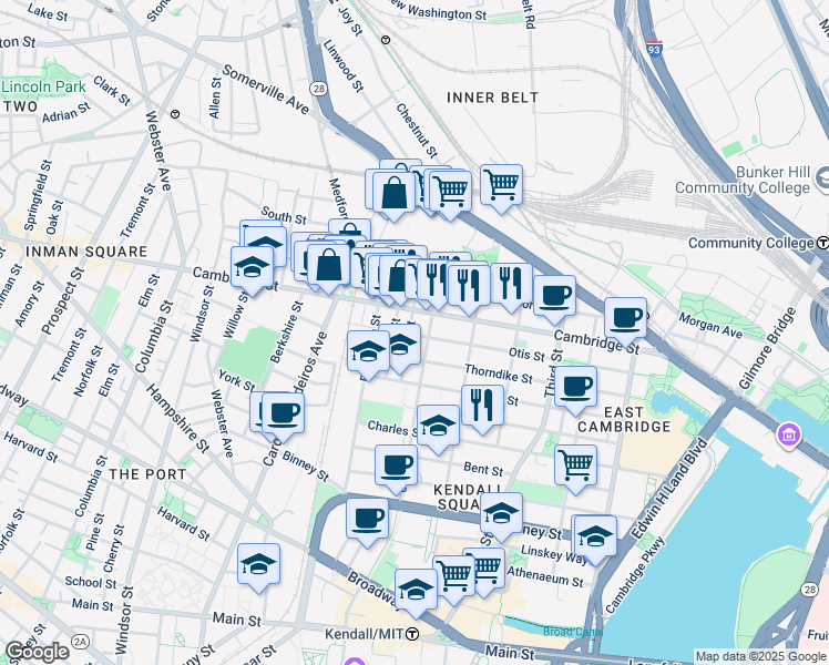map of restaurants, bars, coffee shops, grocery stores, and more near 48 6th Street in Cambridge