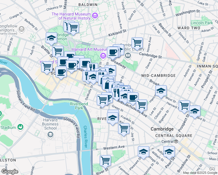map of restaurants, bars, coffee shops, grocery stores, and more near 1090-1100 Massachusetts Avenue in Cambridge