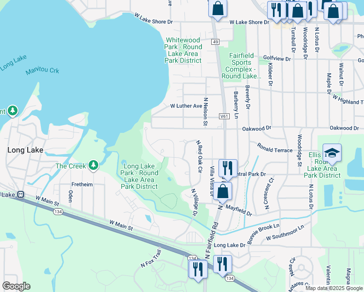 map of restaurants, bars, coffee shops, grocery stores, and more near 1236 North Split Oak Circle in Round Lake Beach