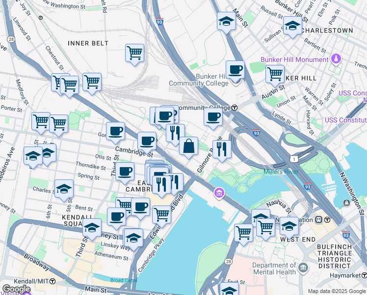 map of restaurants, bars, coffee shops, grocery stores, and more near 2 Earhart Street in Johnston
