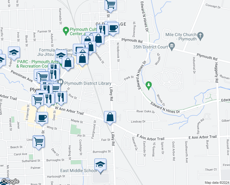 map of restaurants, bars, coffee shops, grocery stores, and more near 290 Parkview Drive in Plymouth